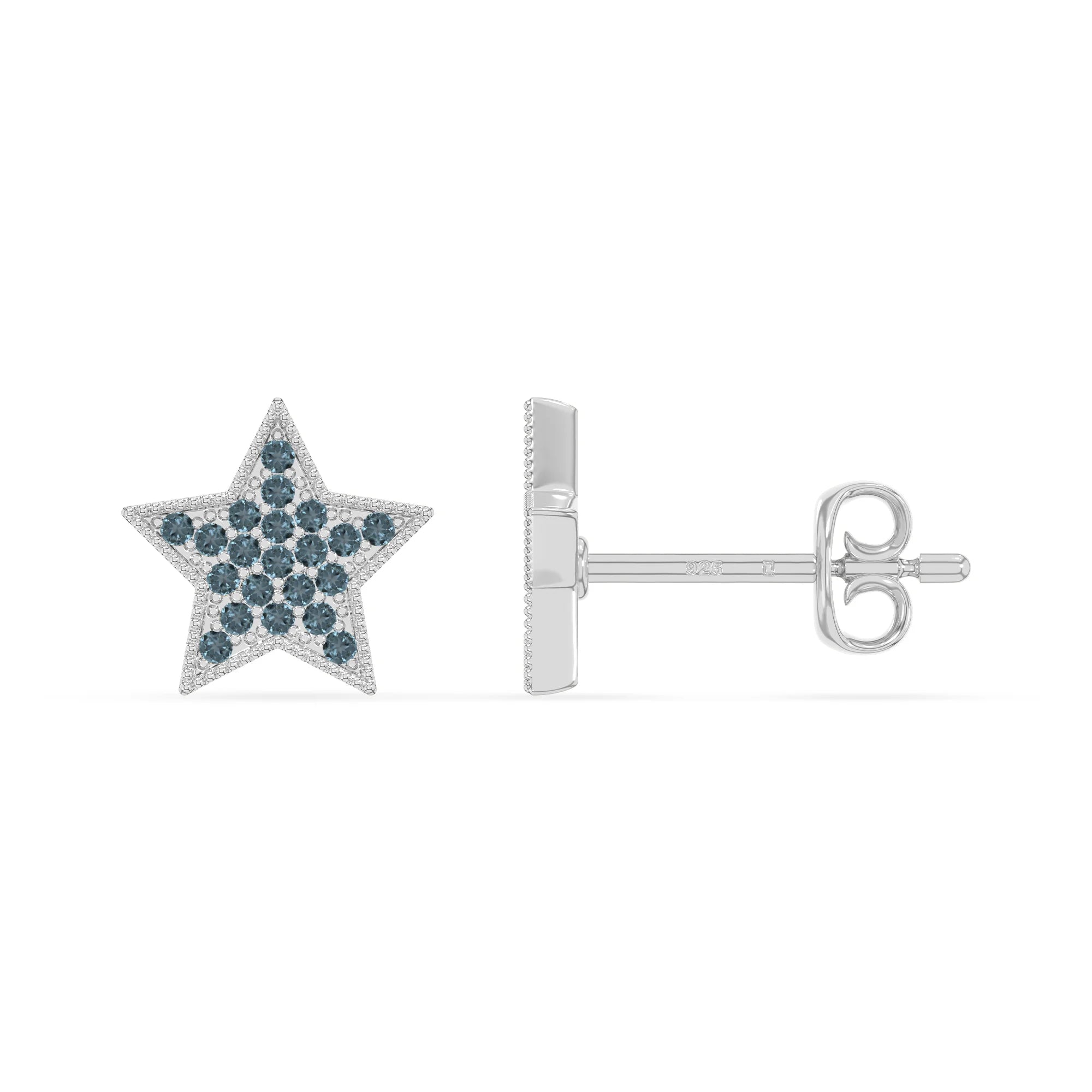 natural london-blue-topaz star stud earrings in sterling silver 