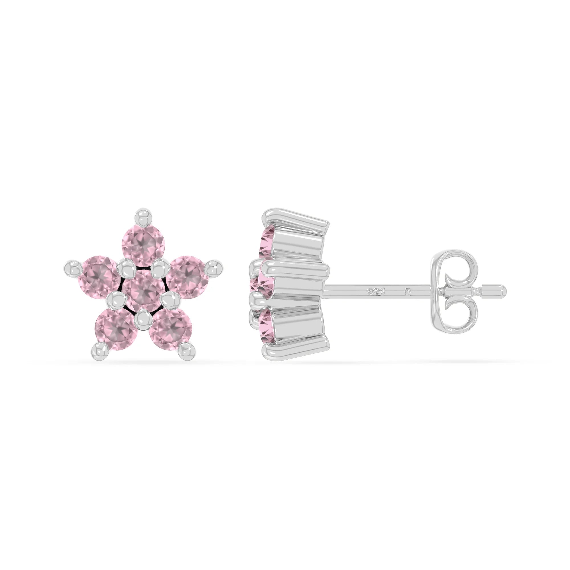 natural pink-tourmaline flower stud earrings in sterling silver 