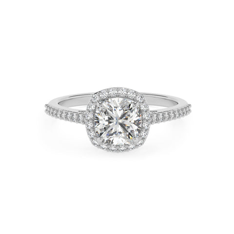 lab-grown moissanite cushion half eterity halo solitaire engagement ring