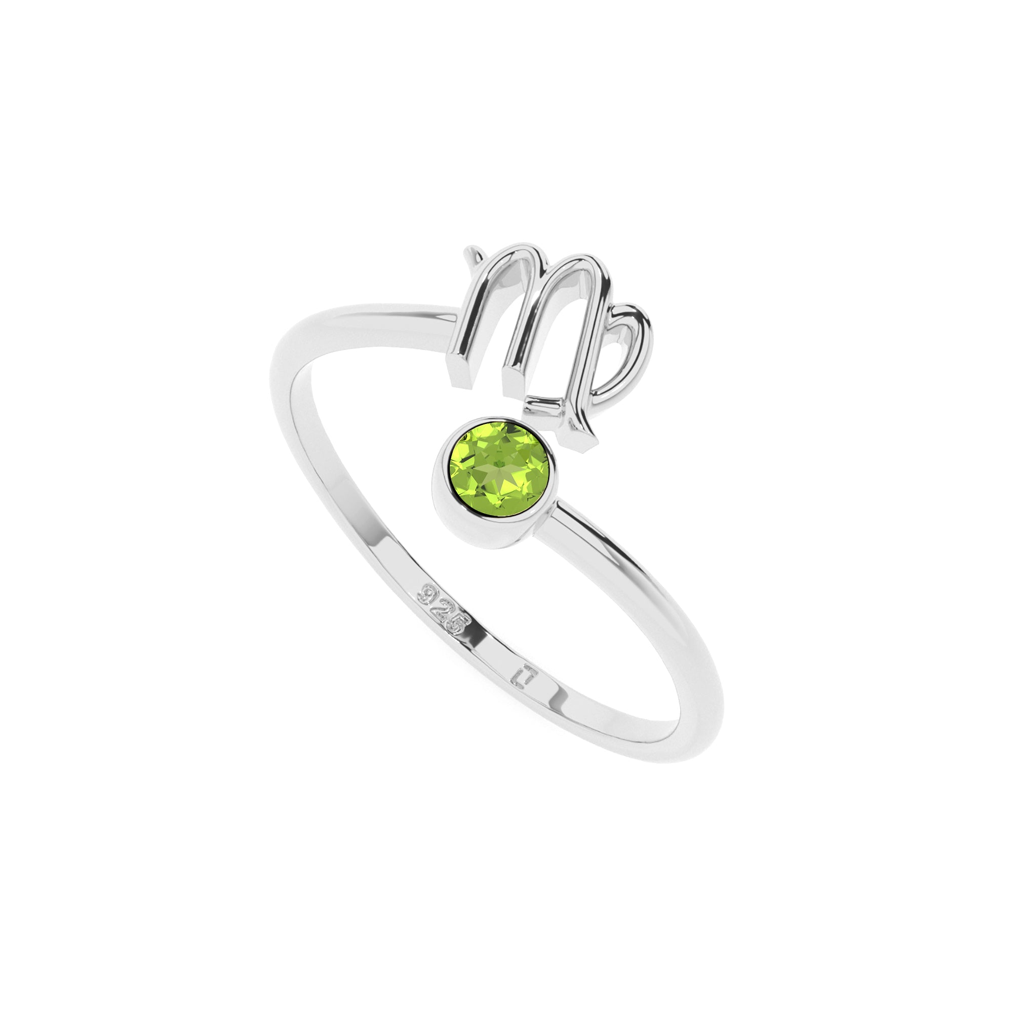 virgo zodiac ring with natural peridot