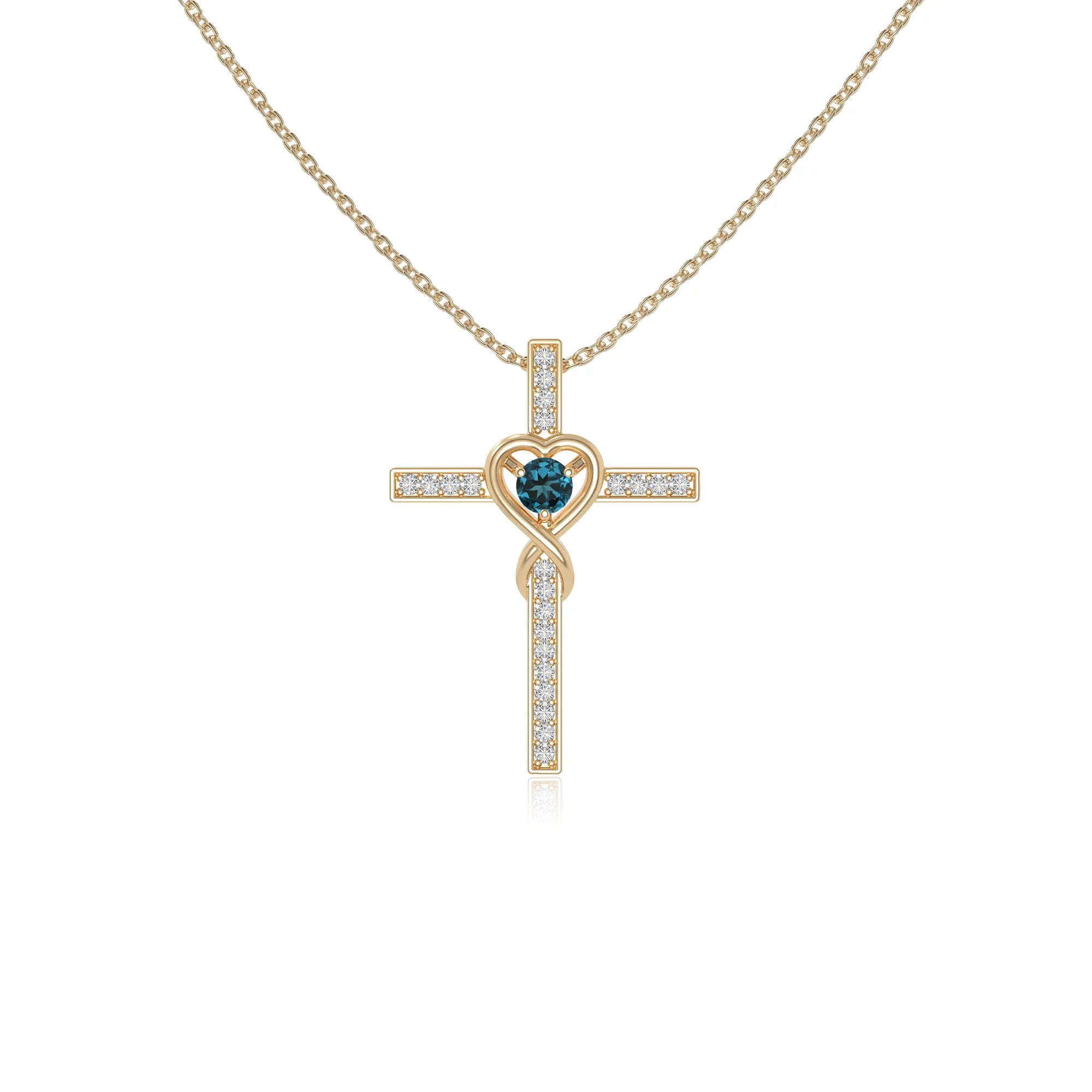 natural london-blue-topaz infinity cross necklaces in yellow gold vermeil 