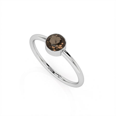 smoky quartz round cut stackable bezel-set ring