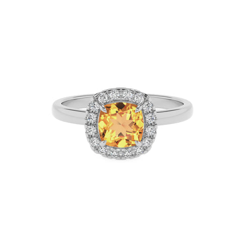 lab-grown citrine cushion halo solitaire engagement ring