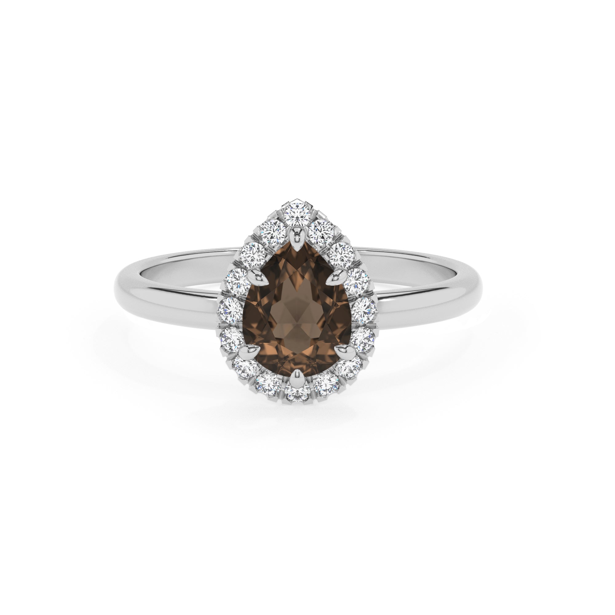 natural smoky-quartz pear halo solitaire engagement ring