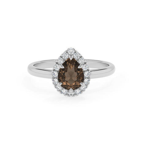 natural smoky-quartz pear halo solitaire engagement ring