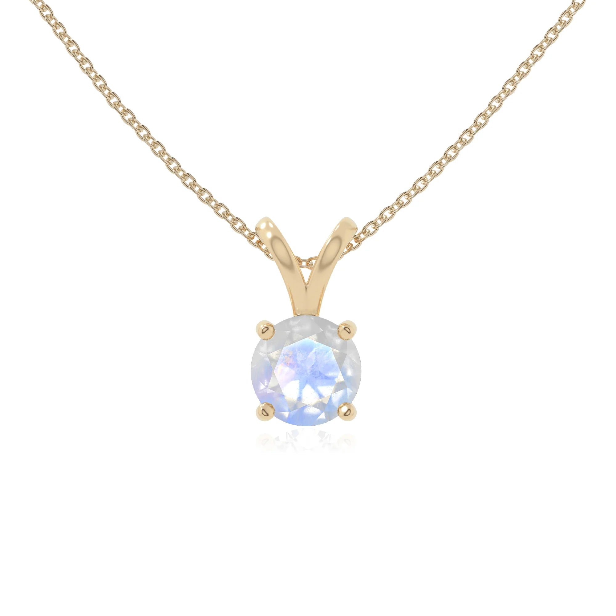 rainbow moonstone v-bale solitaire necklaces in yellow gold vermeil 