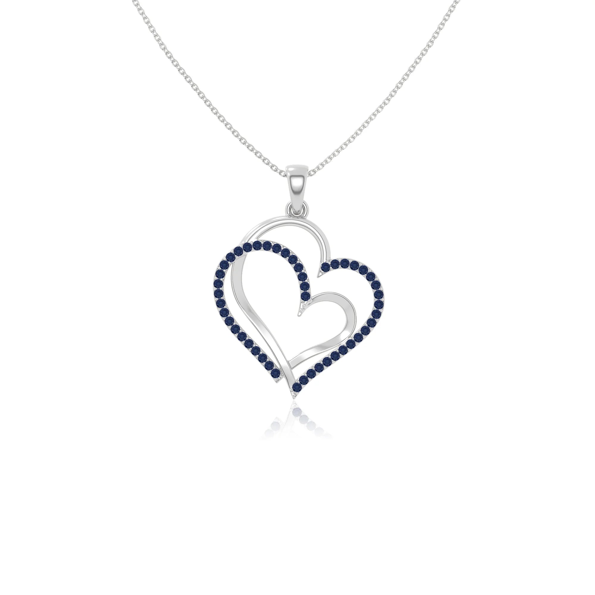natural blue-sapphire double heart necklaces in sterling silver 