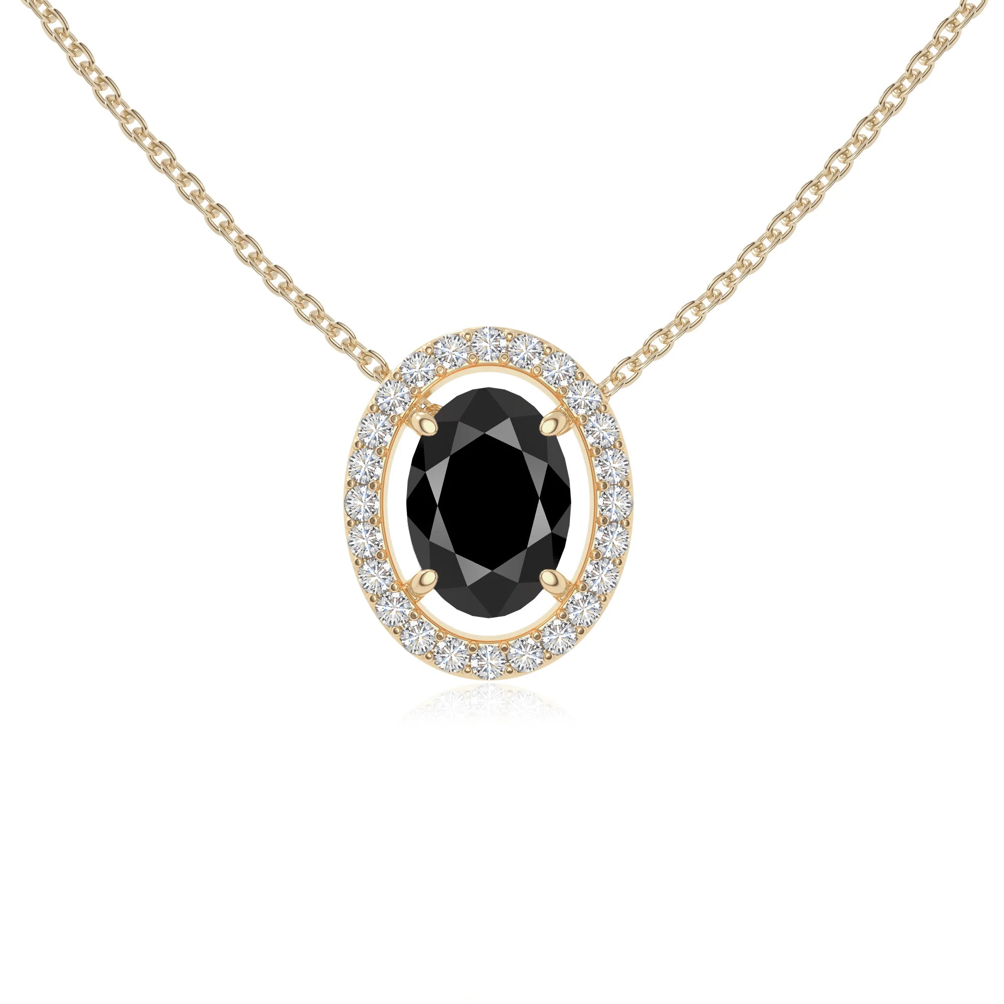 natural black-onyx solitaire halo necklaces in yellow gold vermeil 
