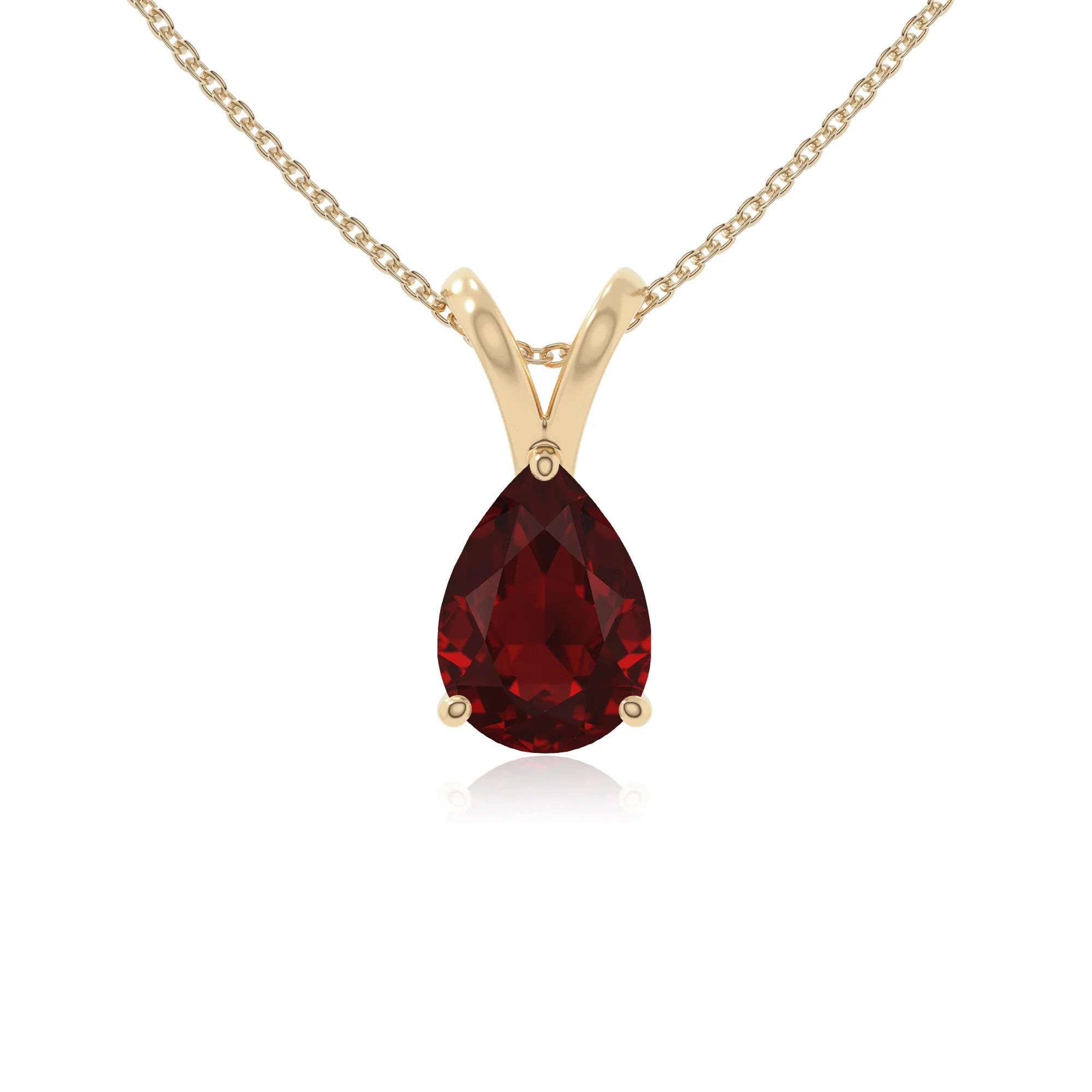 natural garnet v-bale solitaire necklaces in yellow gold vermeil 