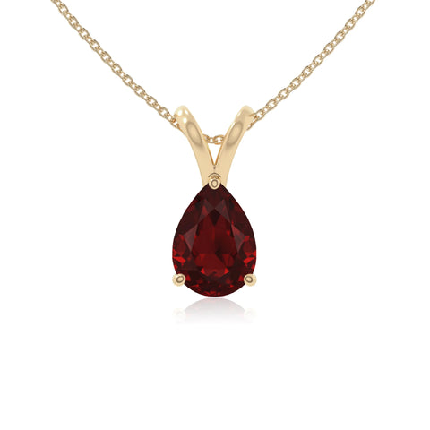 natural garnet v-bale solitaire necklaces in yellow gold vermeil 