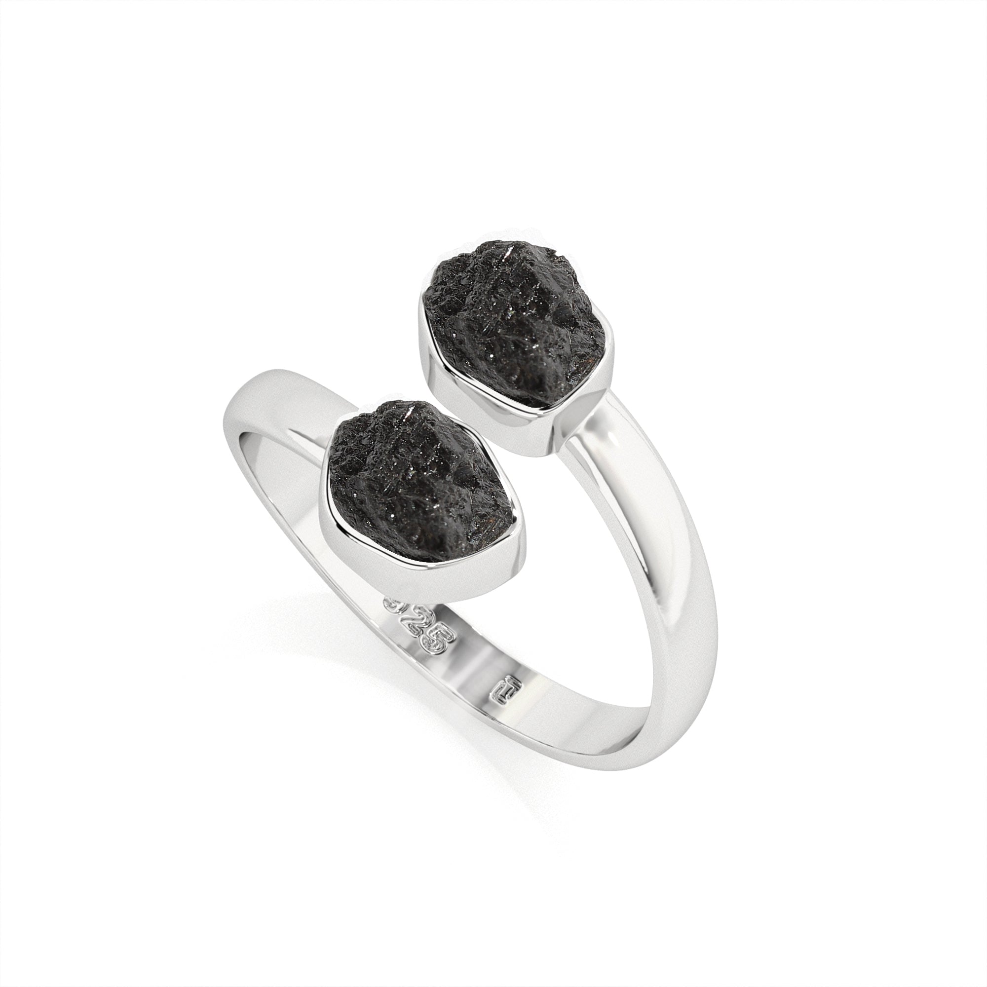 shungite rough shape stackable bezel-set ring