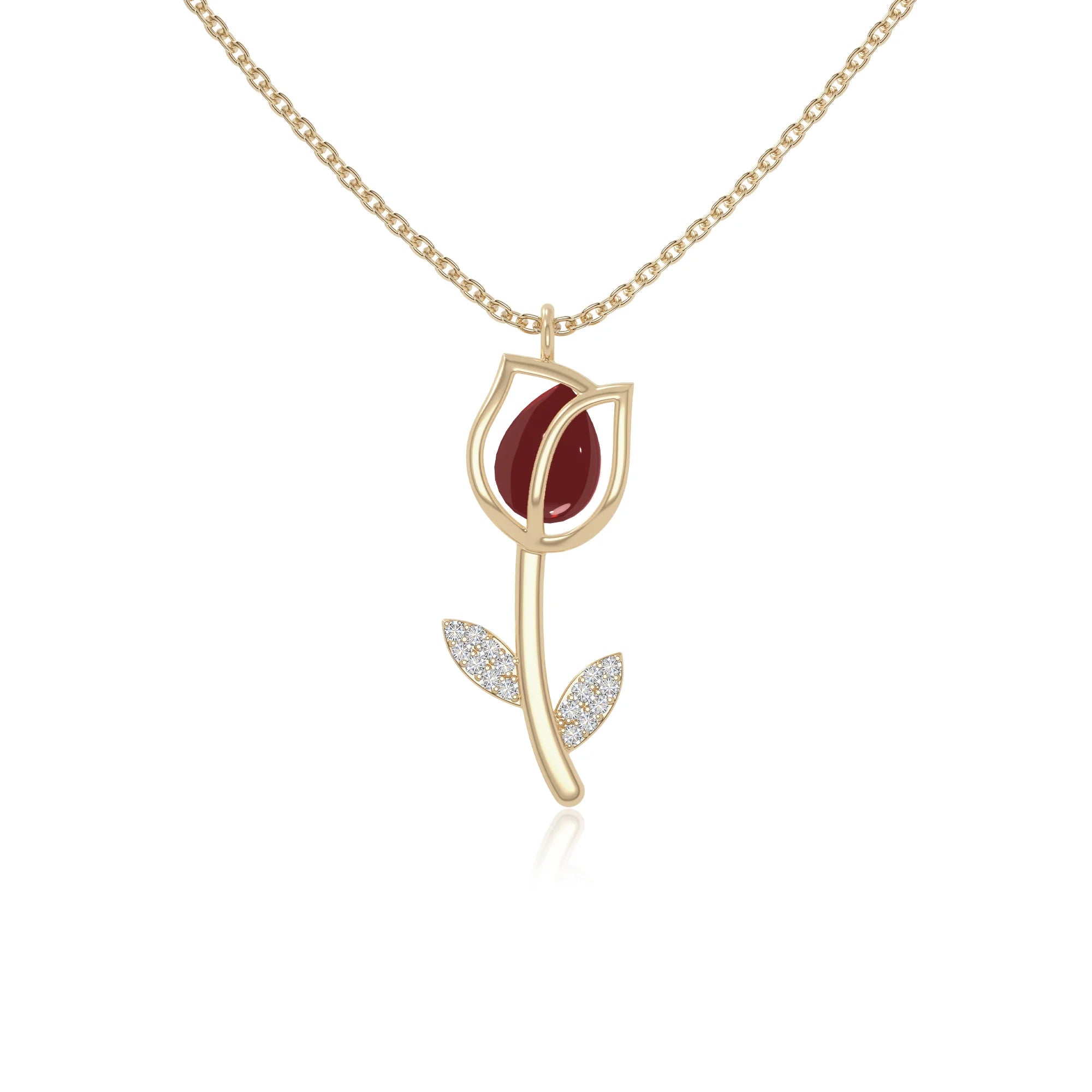 natural garnet tulip necklaces in yellow gold vermeil 