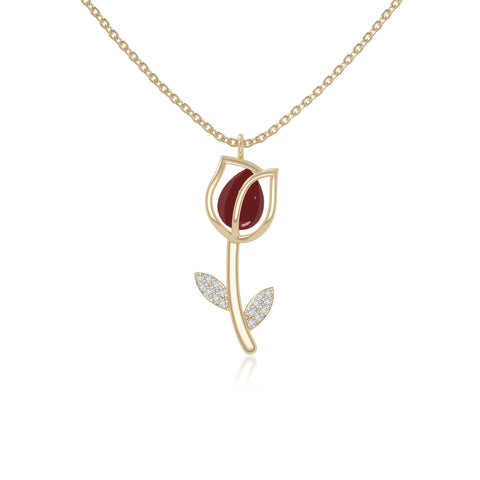 natural garnet tulip necklaces in yellow gold vermeil 