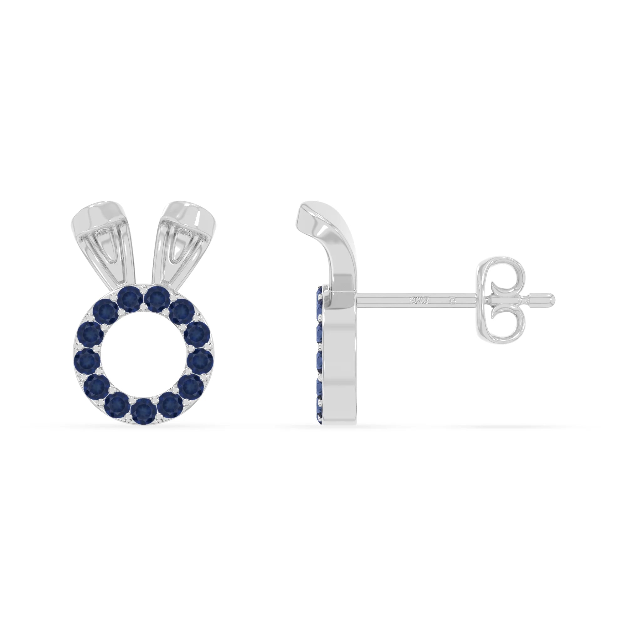 natural blue-sapphire bunny-rabit stud earrings in sterling silver 