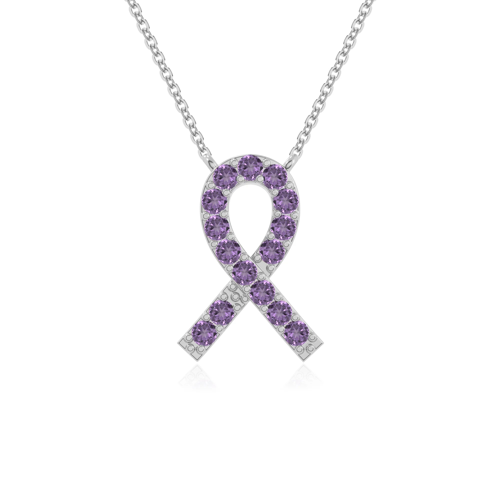 natural amethyst cancer ribbon necklaces in sterling silver 