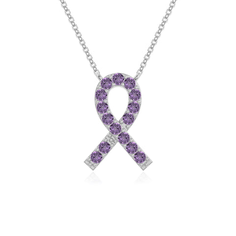 natural amethyst cancer ribbon necklaces in sterling silver 