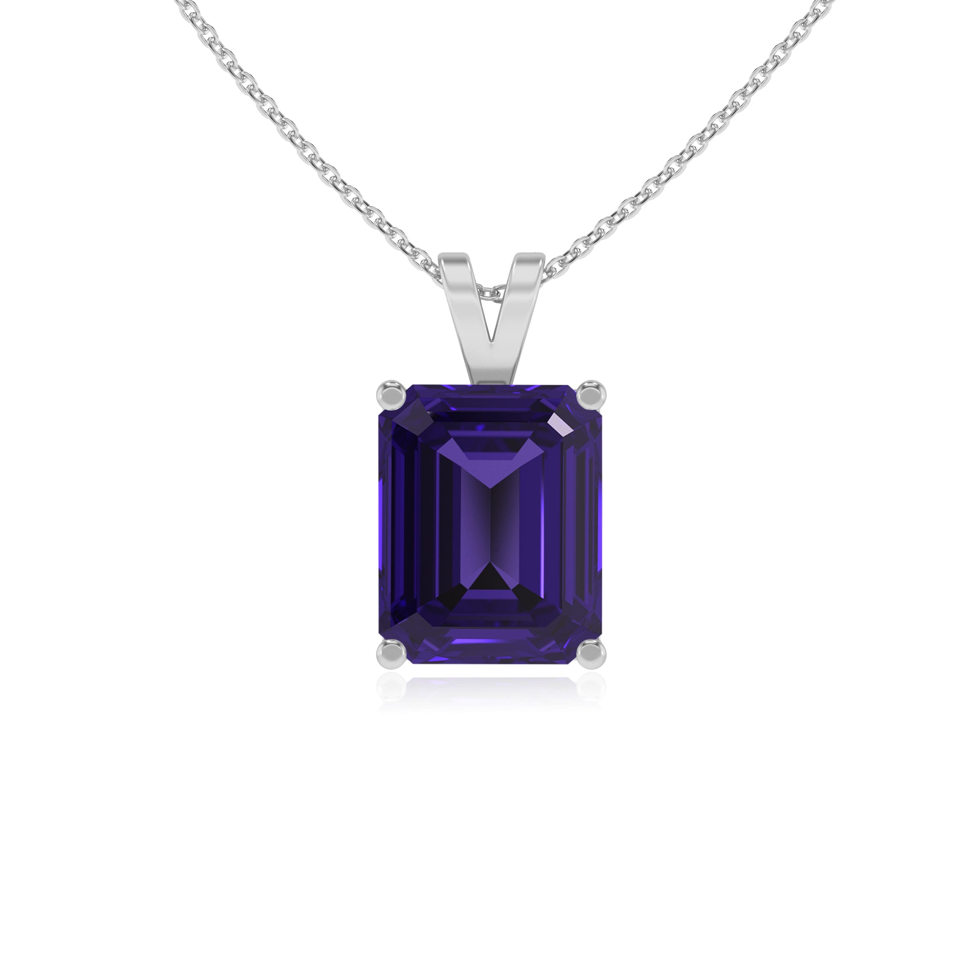 natural tanzanite emerald-cut shape solitaire v-bale pendant necklace