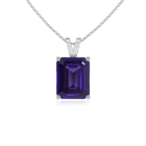 natural tanzanite emerald-cut shape solitaire v-bale pendant necklace