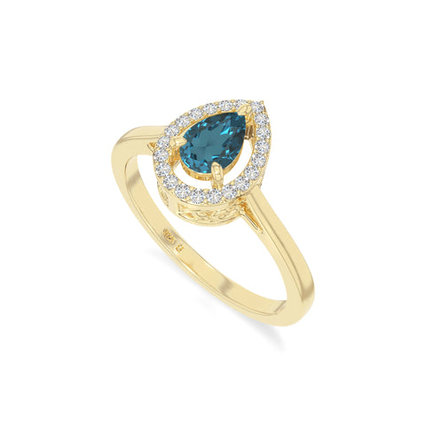 natural london blue topaz solitaire halo engagement rings in yellow gold vermeil