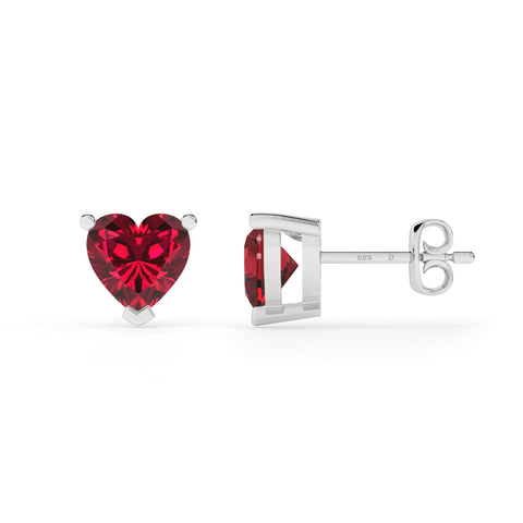 lab grown ruby heart stud earrings 