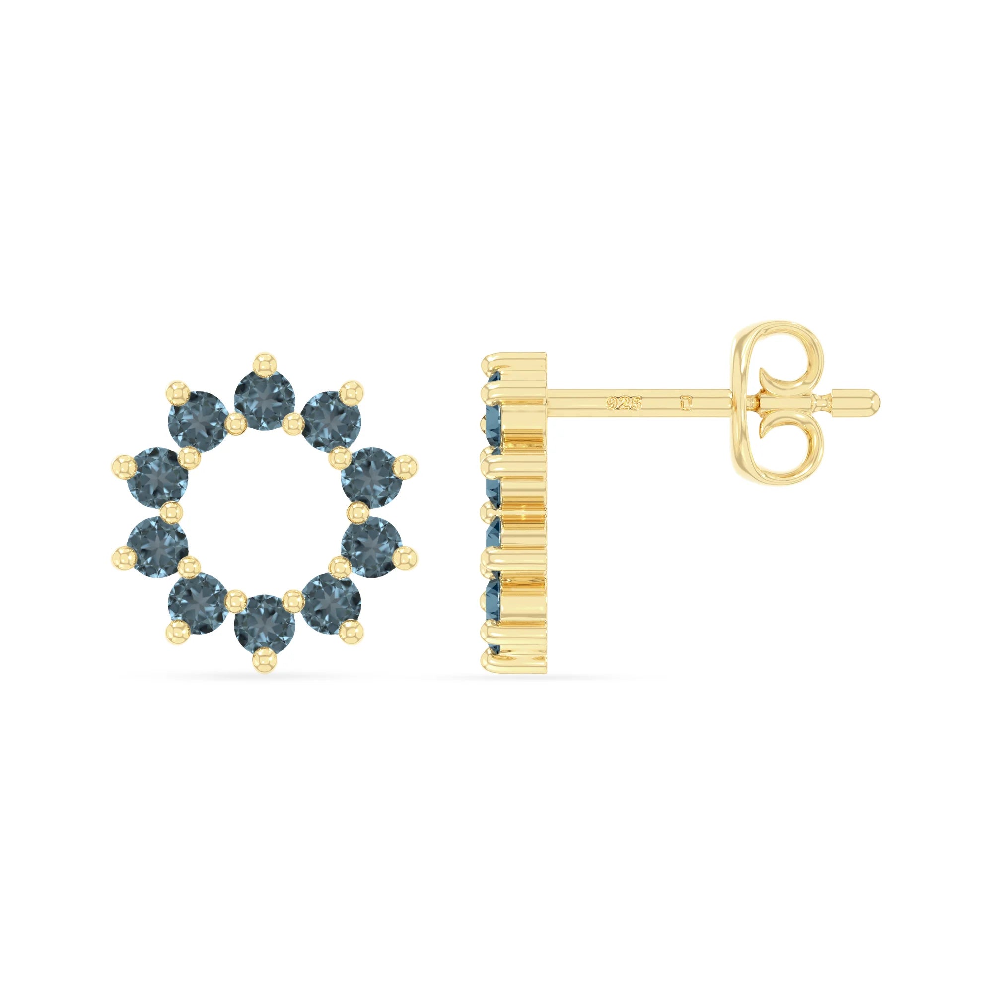 natural london-blue-topaz sun stud earrings in yellow gold vermeil 