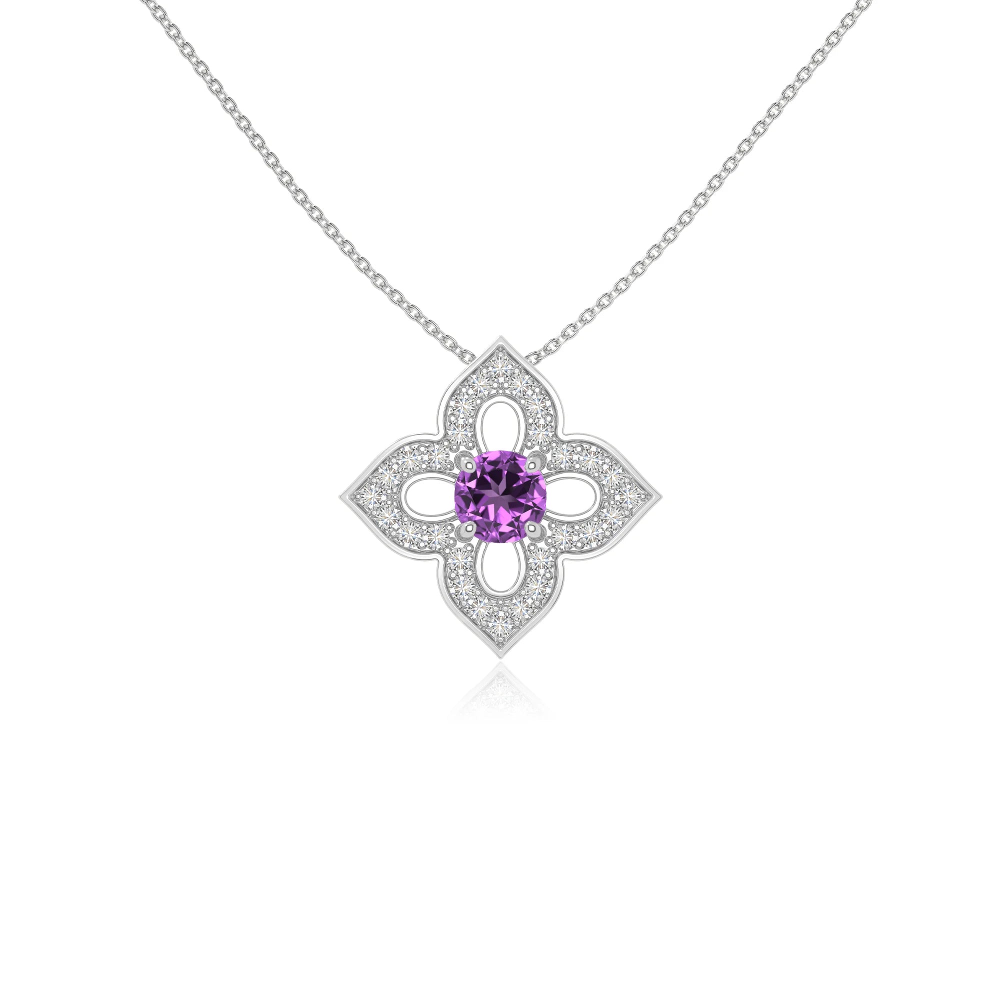 natural amethyst 4 petal flower necklaces in sterling silver 