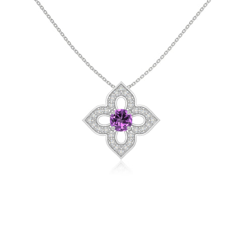 natural amethyst 4 petal flower necklaces in sterling silver 