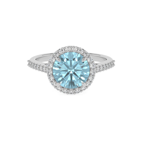 lab grown aquamarine round half eterity halo solitaire engagement ring