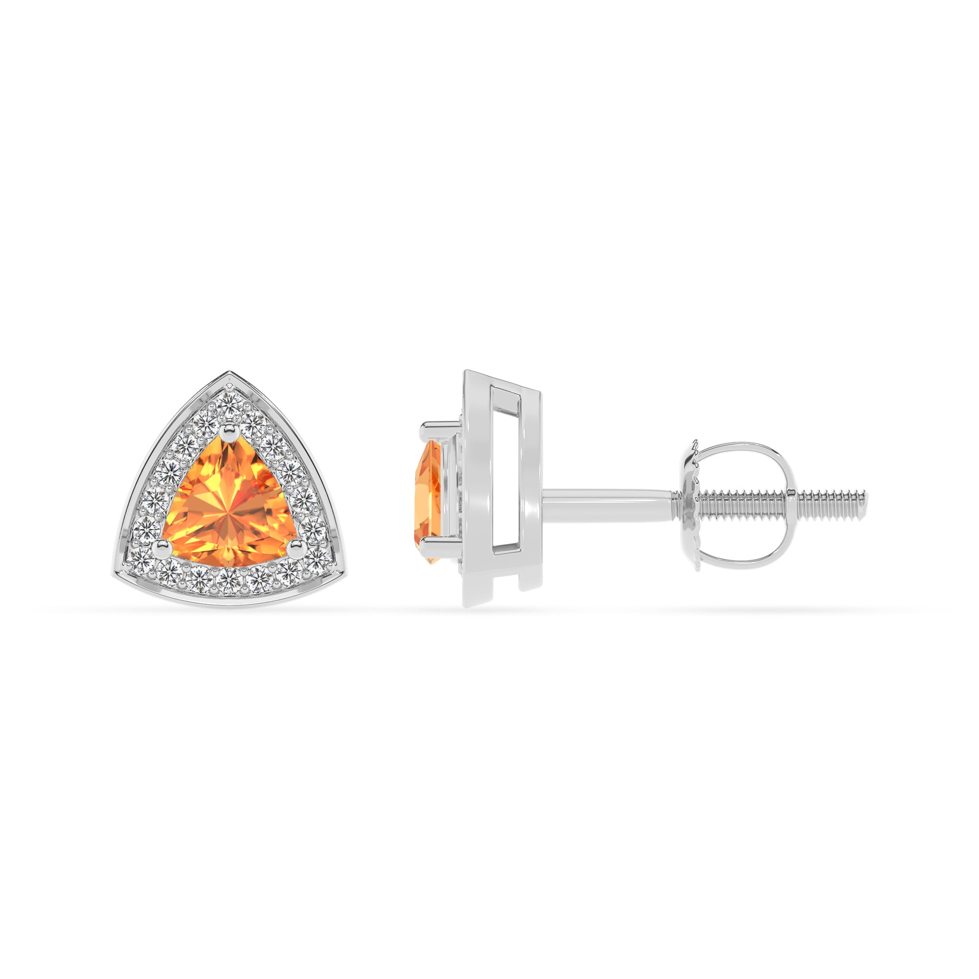 lab grown citrine trillion stud earrings with moissanite 