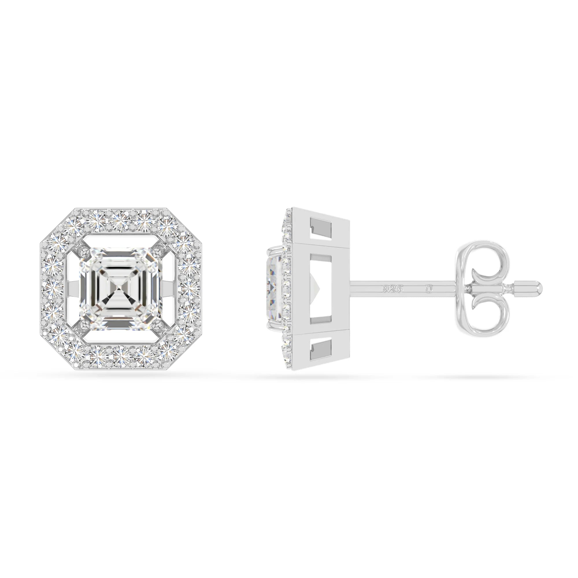 moissanite halo stud earrings in sterling silver 