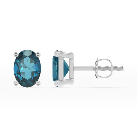 natural london blue topaz oval stud earrings 