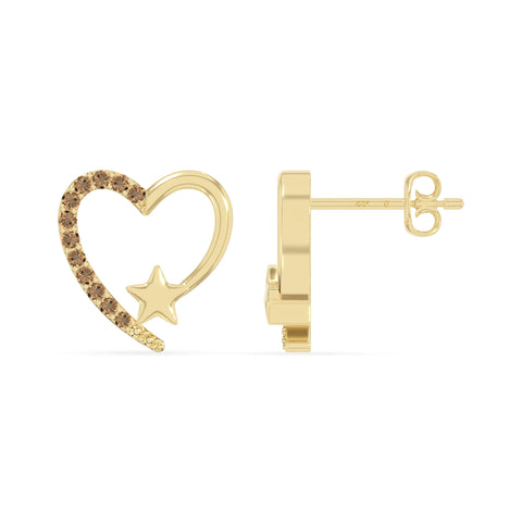 natural citrine heart-star stud earrings in yellow gold vermeil 