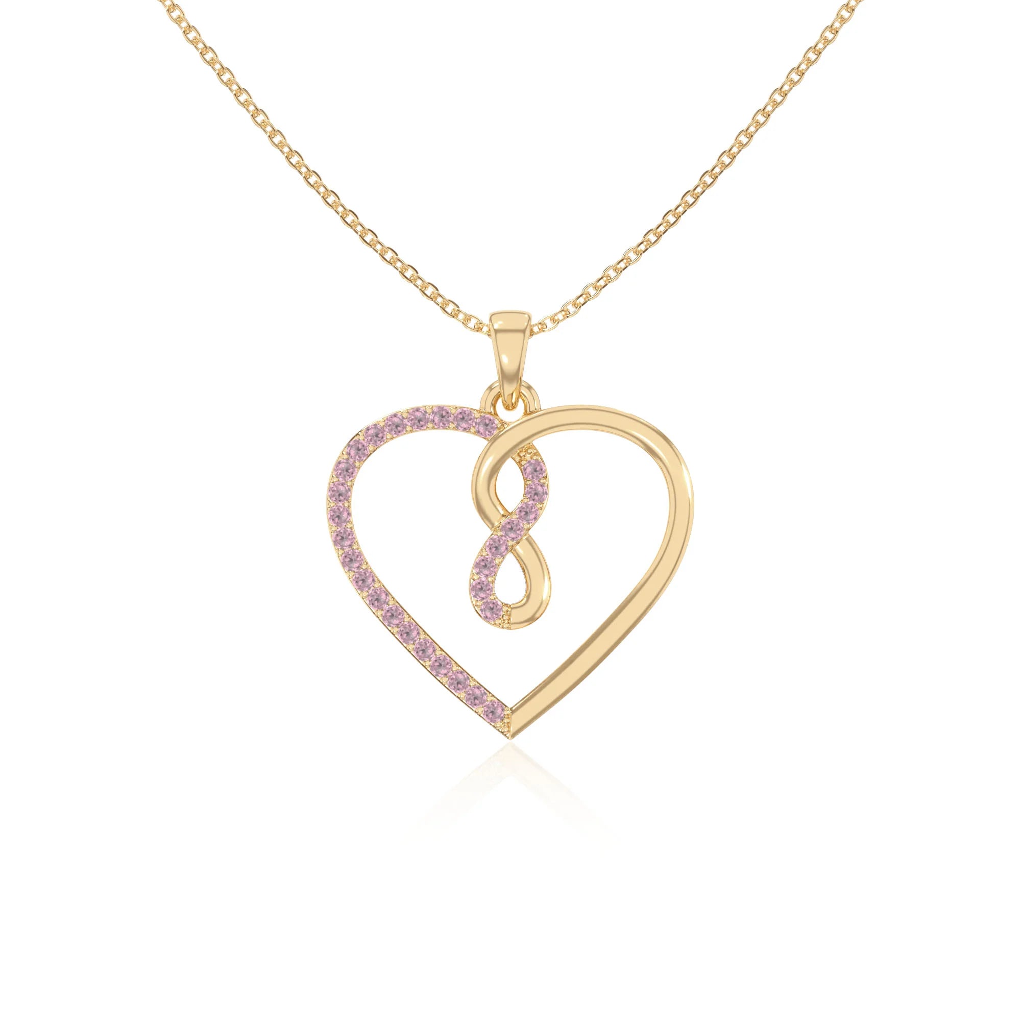 natural pink-tourmaline infinity heart necklaces in yellow gold vermeil 