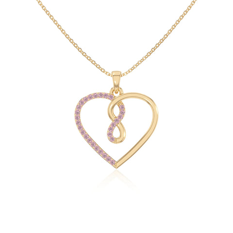 natural pink-tourmaline infinity heart necklaces in yellow gold vermeil 