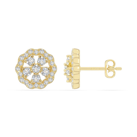 moissanite flower stud earrings in yellow gold vermeil 