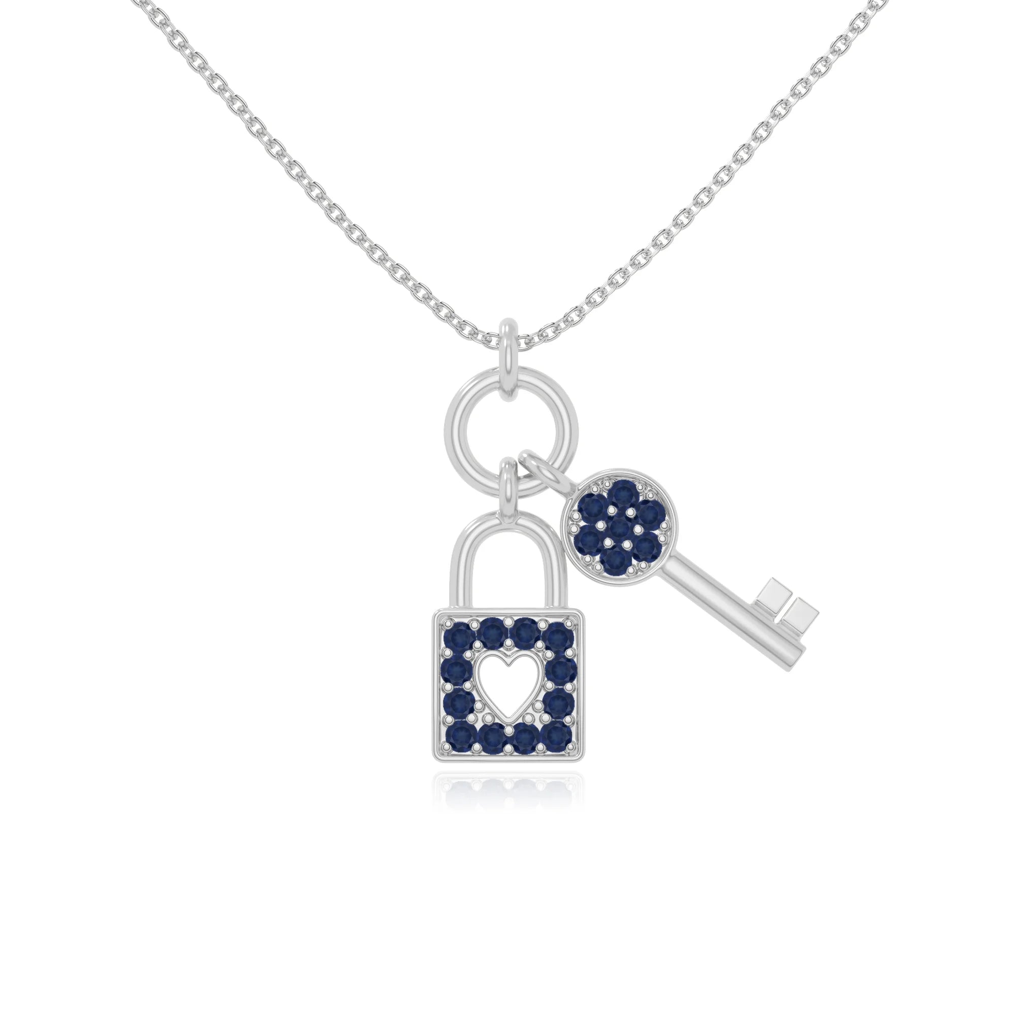 natural blue-sapphire lock & key necklaces in sterling silver 