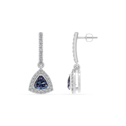 lab grown alexandrite trillion double halo earrings with moissanite 