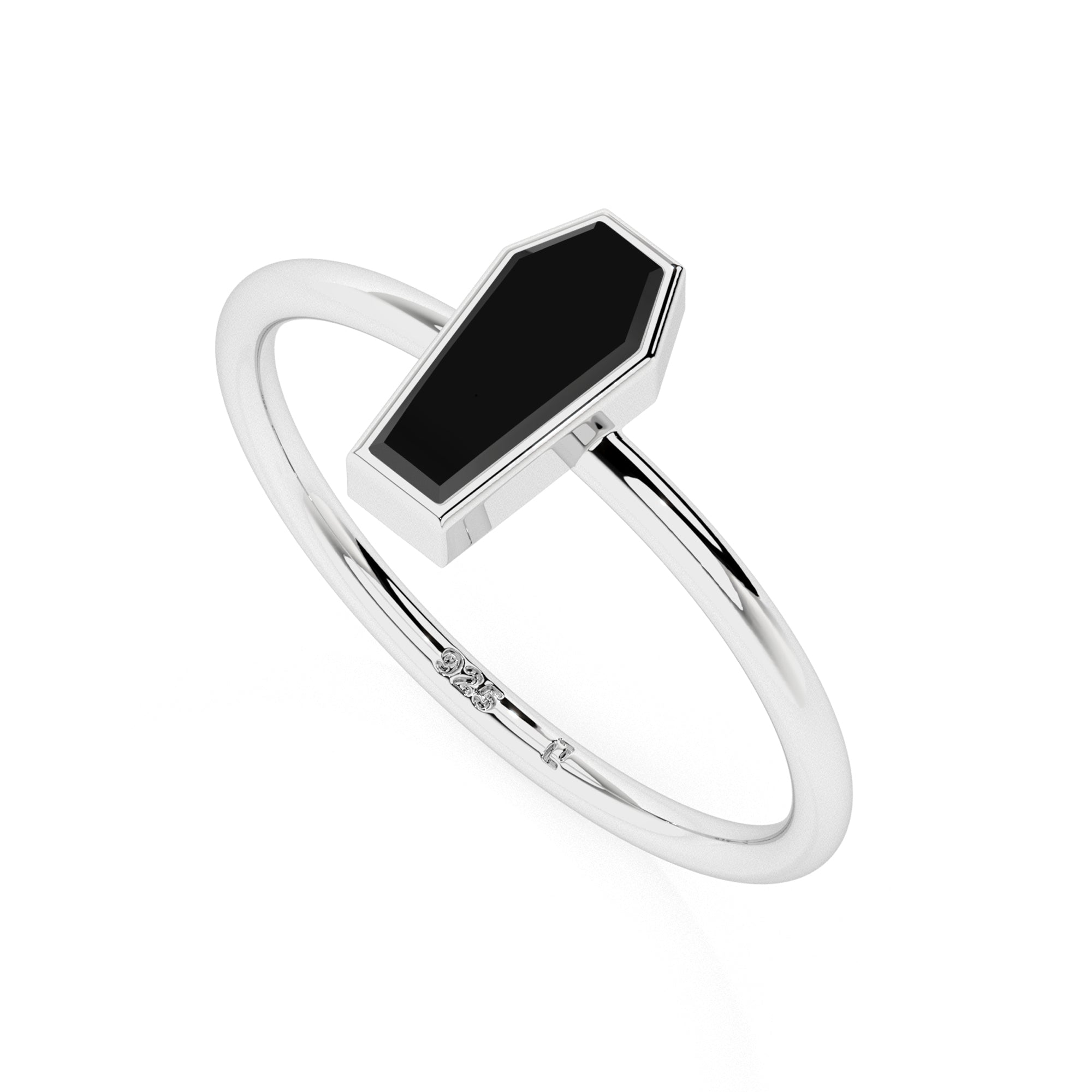 black tourmaline coffin shape stackable bezel-set ring