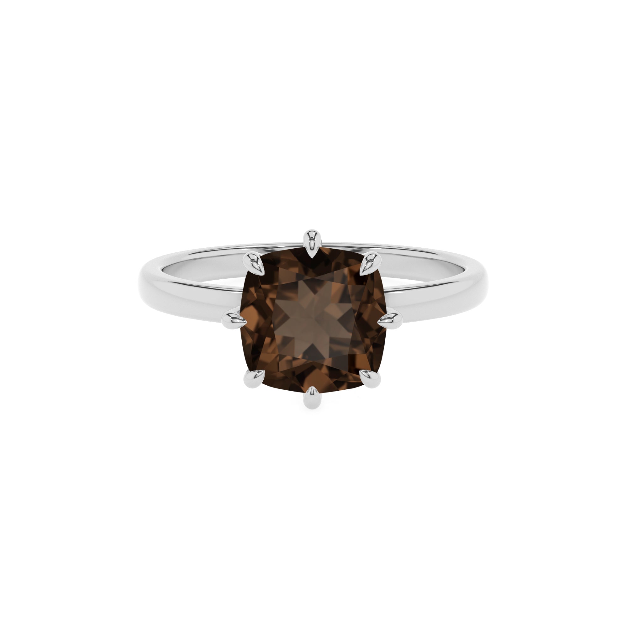 natural smoky-quartz cushion solitaire engagement ring