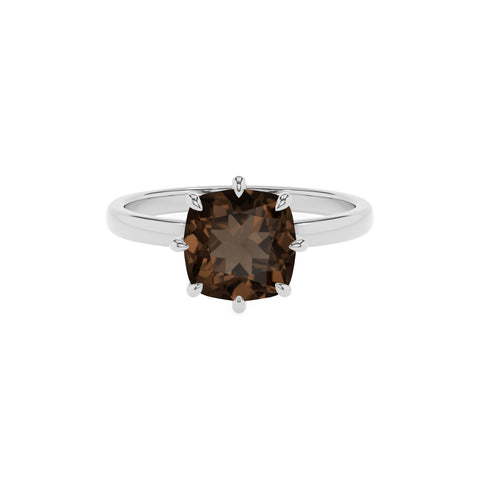 natural smoky-quartz cushion solitaire engagement ring