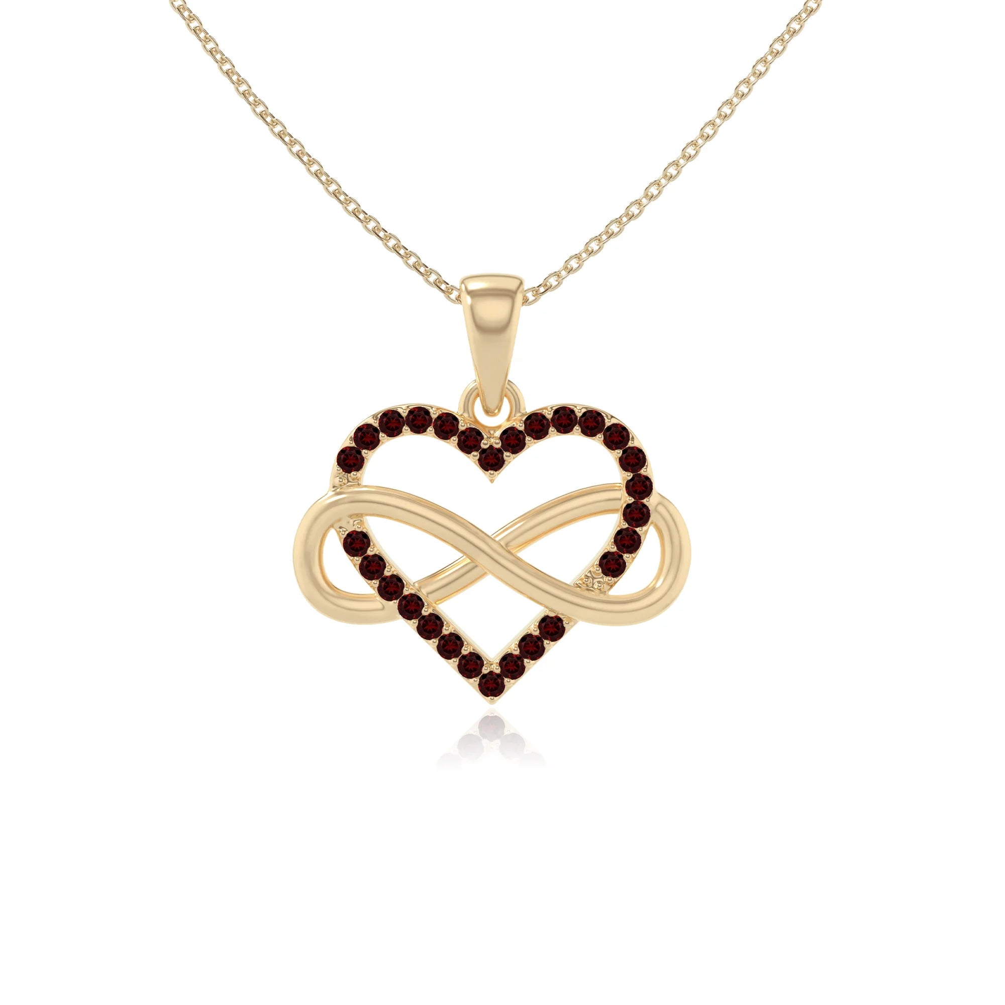 natural garnet infinity heart necklaces in yellow gold vermeil 