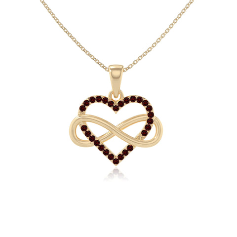 natural garnet infinity heart necklaces in yellow gold vermeil 