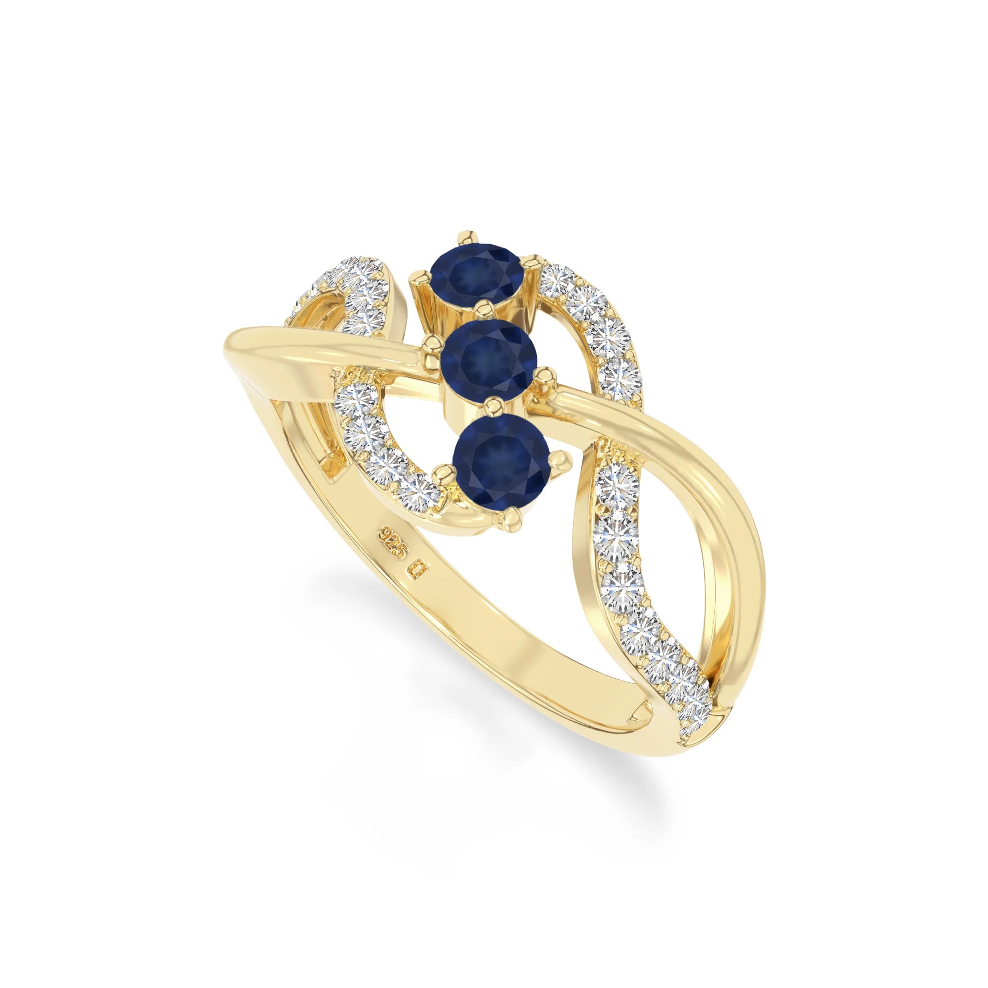 natural blue sapphire infinity promise rings in yellow gold vermeil