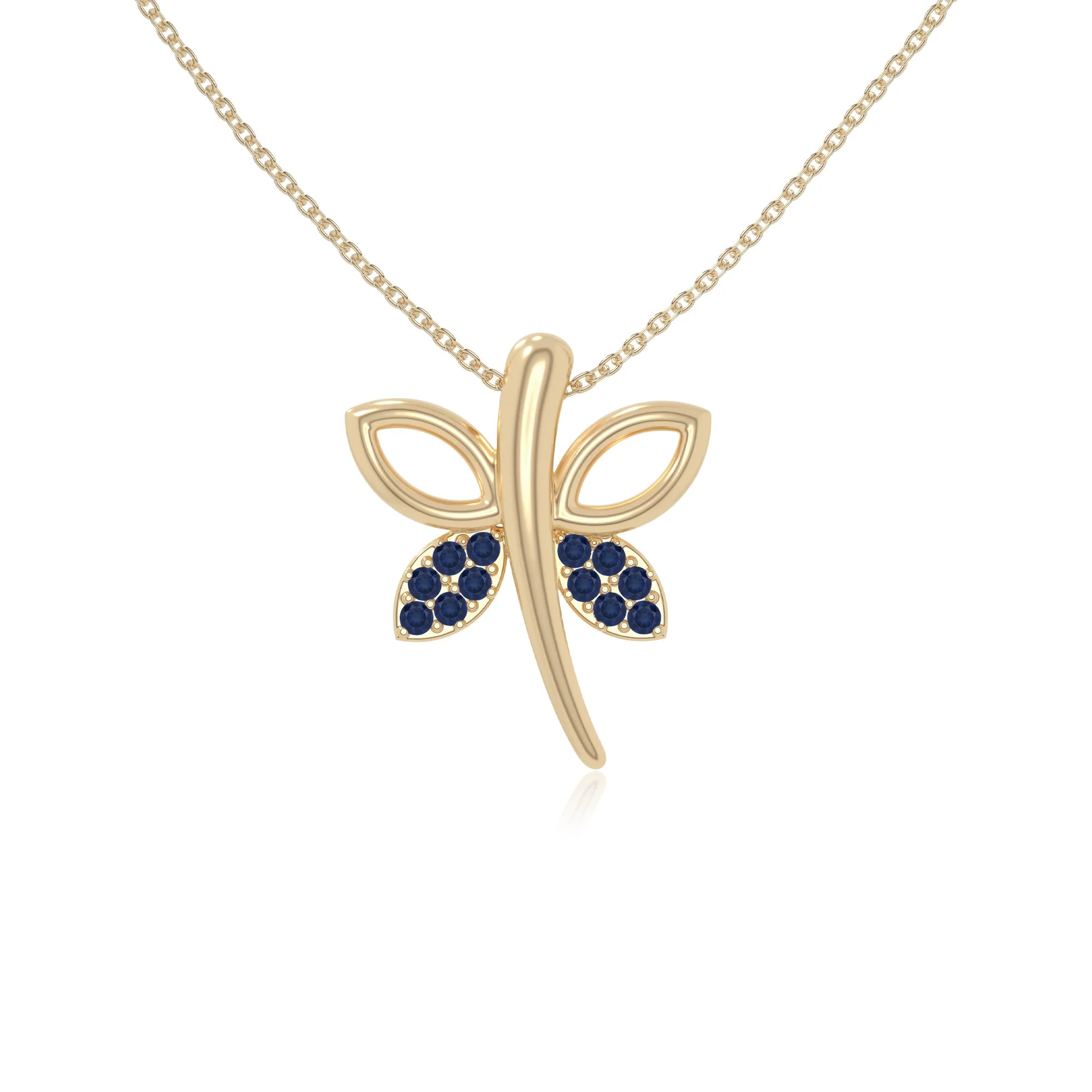 natural blue sapphire dragonfly necklaces in yellow gold vermeil 