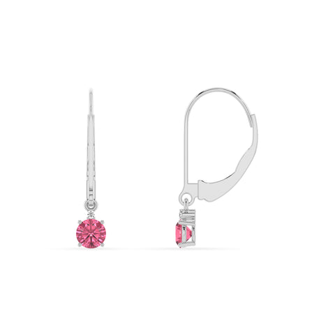 natural pink tourmaline round dangle earrings with moissanite 