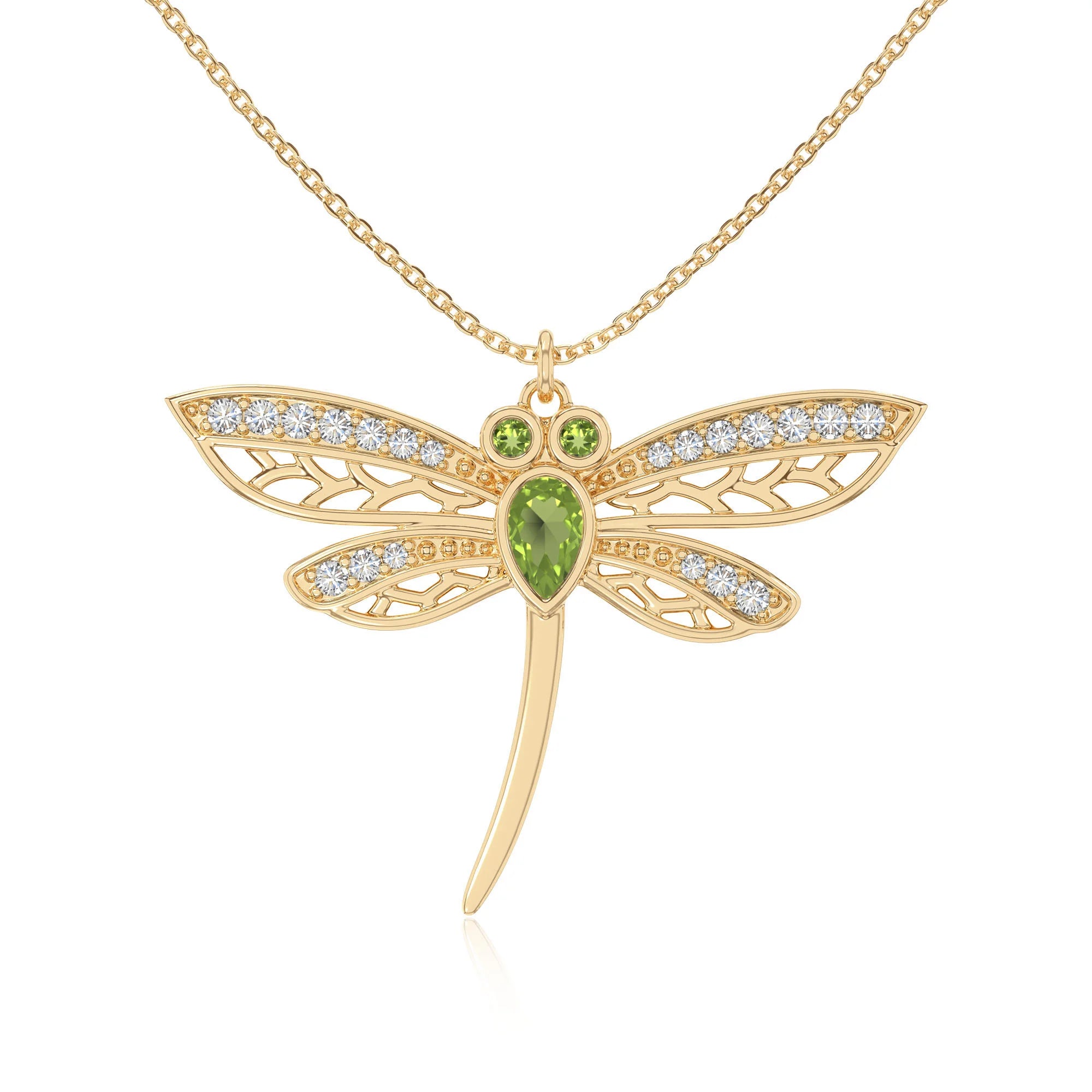 peridot dragonfly necklaces in yellow gold vermeil 
