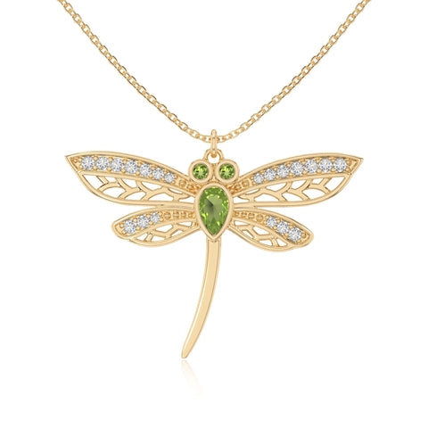peridot dragonfly necklaces in yellow gold vermeil 