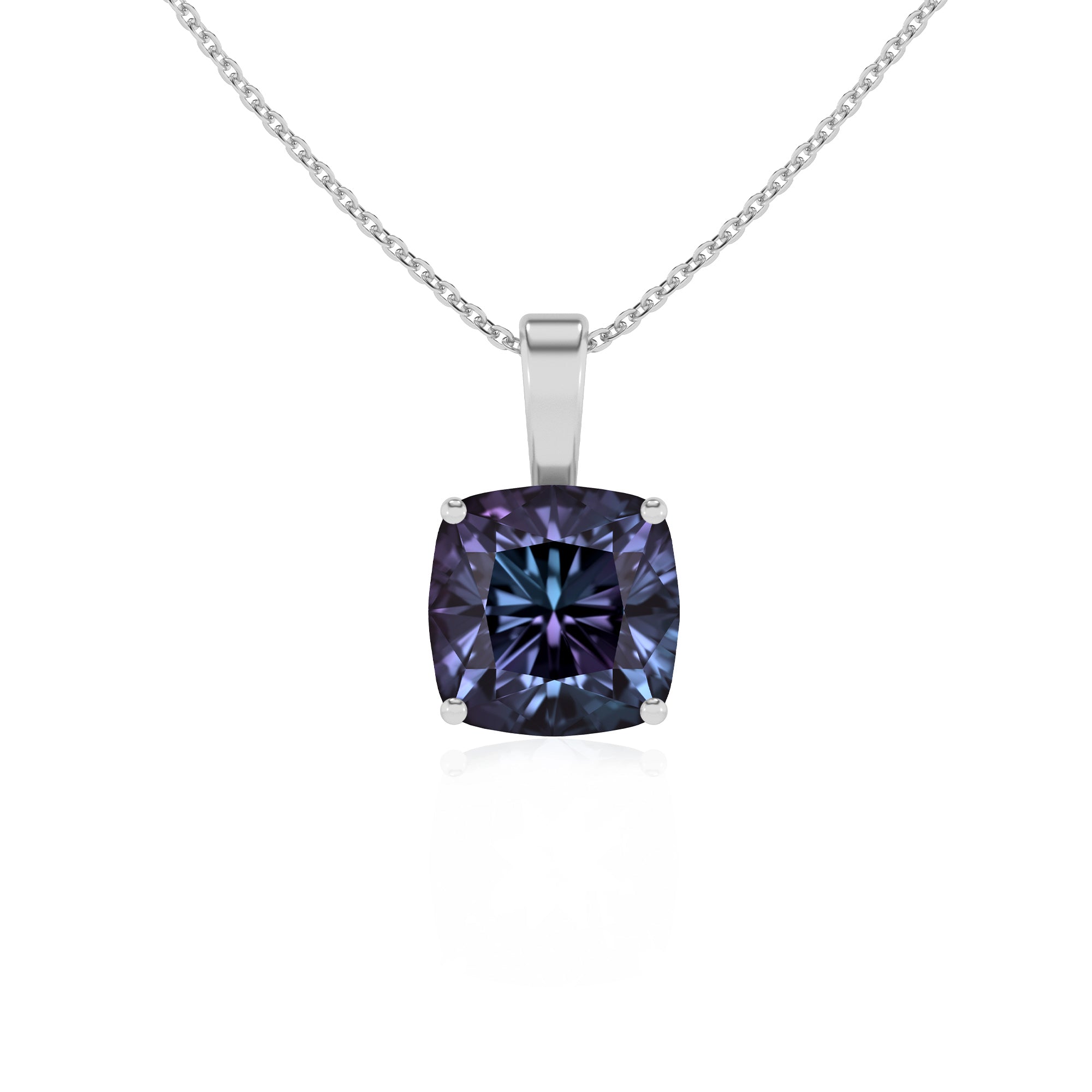 lab grown alexandrite cushion shape solitaire pendant necklace