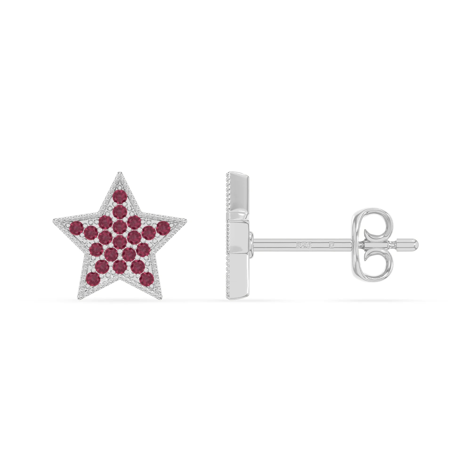 natural ruby star stud earrings in sterling silver 