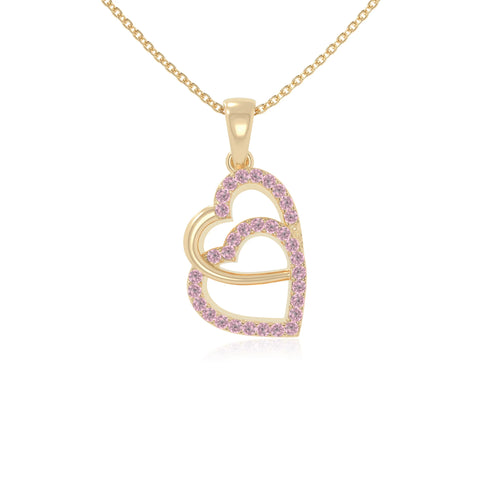 natural pink-tourmaline heart in heart necklaces in yellow gold vermeil 